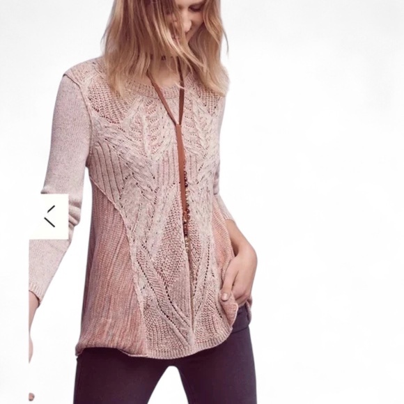 Anthropologie Moth Anita Swing Sweater  L Boho Mixed Yarn Pullover Pink - Picture 1 of 16